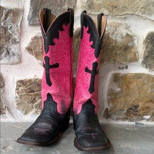 Anderson Bean Pink and Black Kids Western Cowboy Boots
